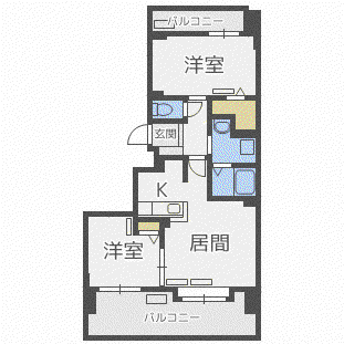 ドミ山鼻八条A棟(2LDK/2階)の間取り写真