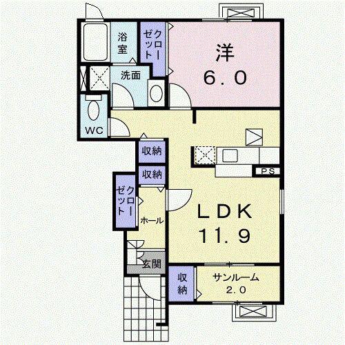 プリムローズ I(1LDK/1階)の間取り写真