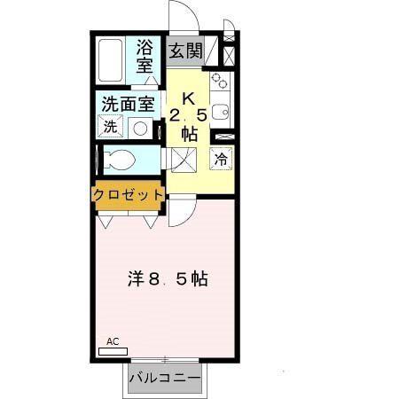 アルボルモニアII(1K/1階)の間取り写真