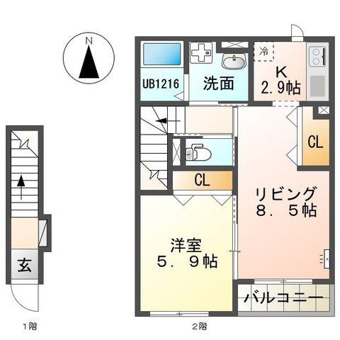グランウィル(1LDK/2階)の間取り写真