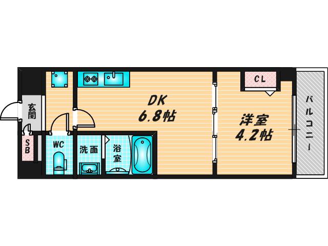 ドムス吉田(1DK/8階)の間取り写真