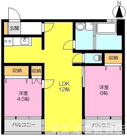 SERAI9番館(2LDK/4階)の間取り写真