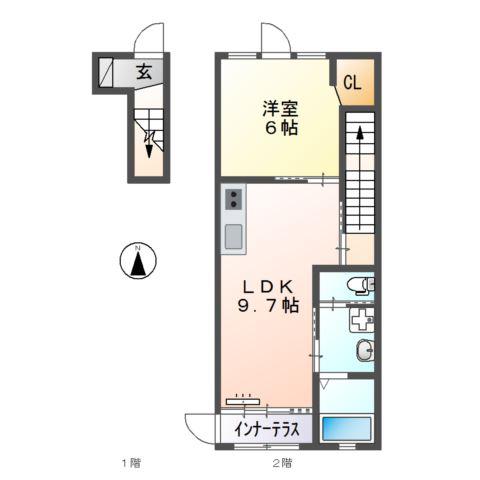 メゾンさくら(1LDK/2階)の間取り写真