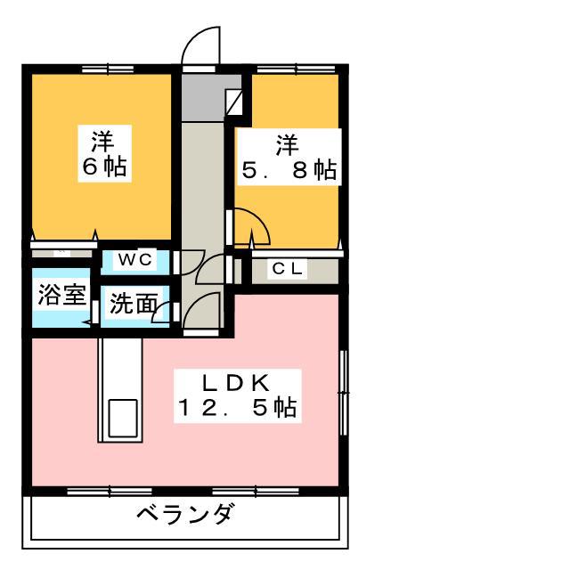 サンサーラ瀬名(2LDK/1階)の間取り写真