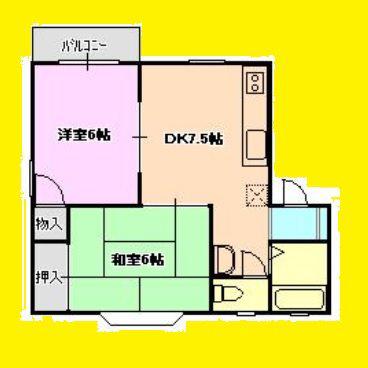 ドリームハイツB(2DK/2階)の間取り写真