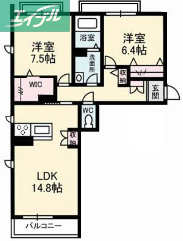 ブルーシエルA棟(2LDK/3階)の間取り写真