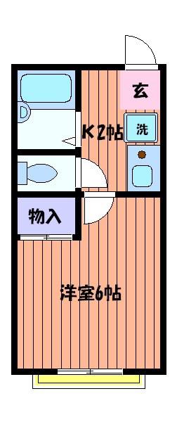 シャンブルド2(1K/2階)の間取り写真