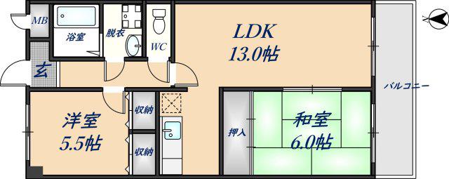 ロヴェール山手(2LDK/5階)の間取り写真