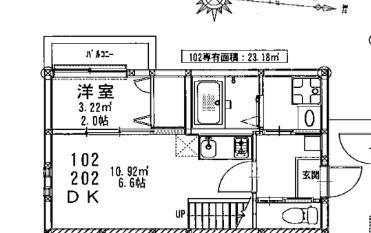 ビータス竹下弐番館(1SDK/1階)の間取り写真