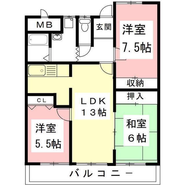 セゾン長良川(3LDK/6階)の間取り写真