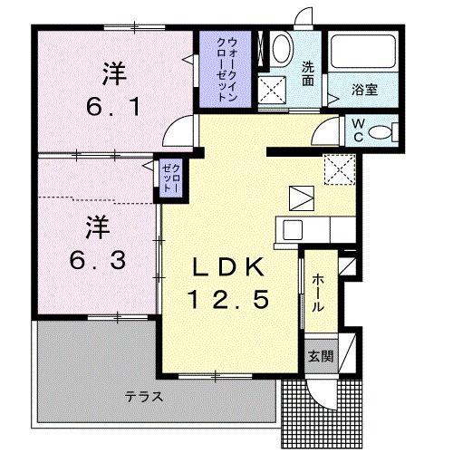 ジェルメ 小田原(2LDK/1階)の間取り写真
