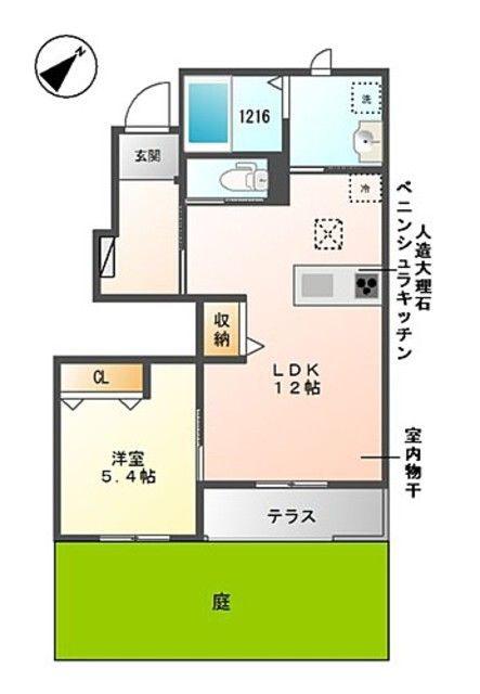 フィオーレII(1LDK/1階)の間取り写真