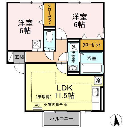サザンスクェア C(2LDK/1階)の間取り写真