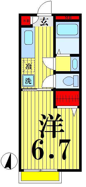 RASTA・B棟(1K/1階)の間取り写真