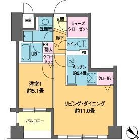カスタリア茅場町(1LDK/4階)の間取り写真