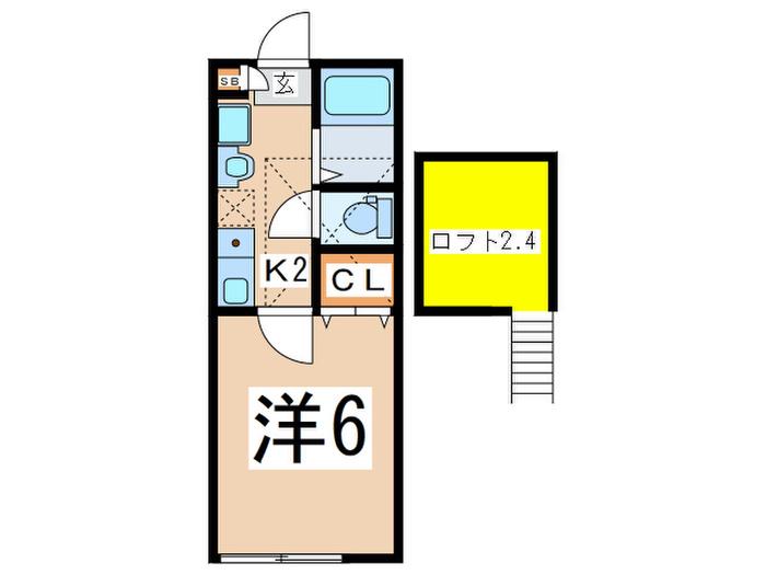 カーサヴィスタリア杉田(1K/2階)の間取り写真