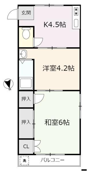 杉田アパート(2K/3階)の間取り写真
