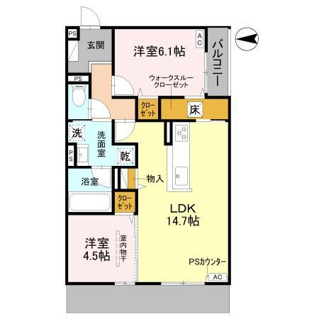 TORISIA千里丘III(2LDK/3階)の間取り写真