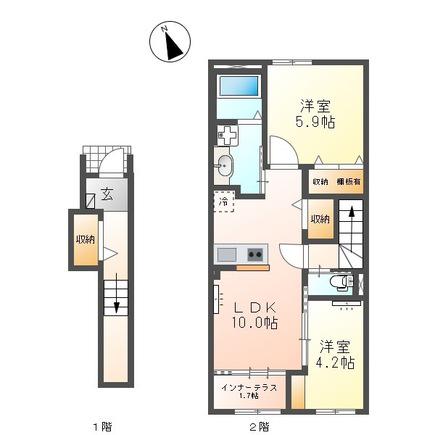 SOLANA(2LDK/2階)の間取り写真