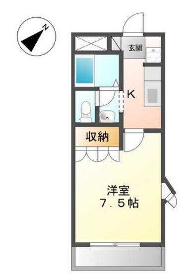 アルカディア(1K/2階)の間取り写真