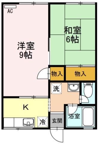 尾方ハイツ(2K/2階)の間取り写真