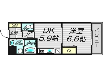 セントラルコート西田辺(1DK/2階)の間取り写真