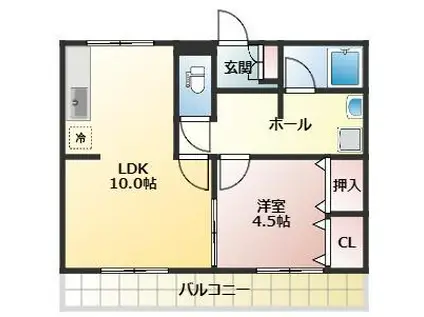 サンハイツ京田(1LDK/2階)の間取り写真