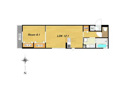 ジュメイラKYOTO2(1LDK/1階)の間取り写真