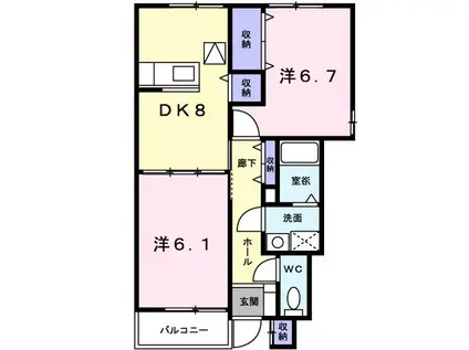 グラート鴨居花II(2DK/1階)の間取り写真