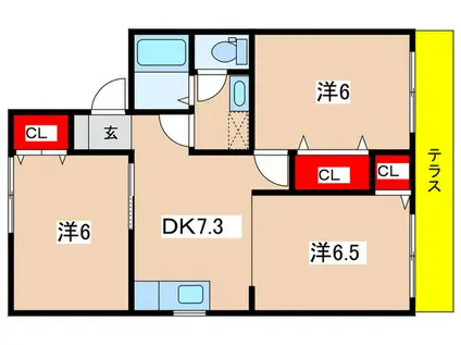 リバーフォークレジデンス(3DK/1階)の間取り写真
