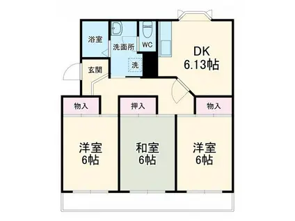 衣浦マンション B棟(3DK/3階)の間取り写真
