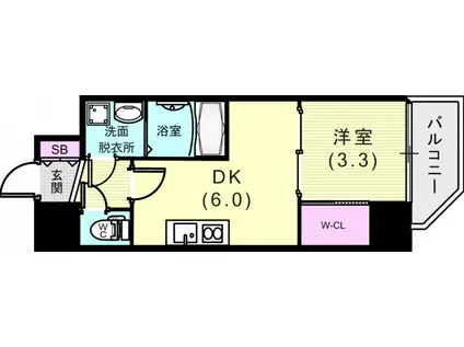 セレニテ神戸元町クレア(1LDK/2階)の間取り写真