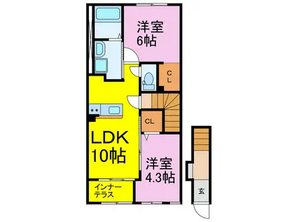 ボナール花崎A(2LDK/2階)の間取り写真