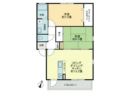 フォブール緑ヶ丘A(2LDK/1階)の間取り写真
