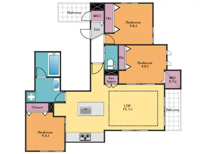 プライムシーズン代々木公園(3LDK/2階)の間取り写真