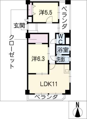 浅野ビル(2LDK/4階)の間取り写真