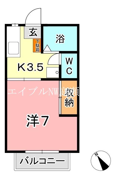 メゾンエポックB棟(1K/2階)の間取り写真