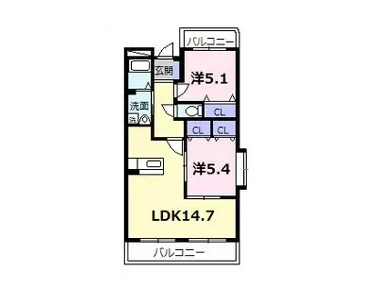 フェリーチェ(2LDK/4階)の間取り写真