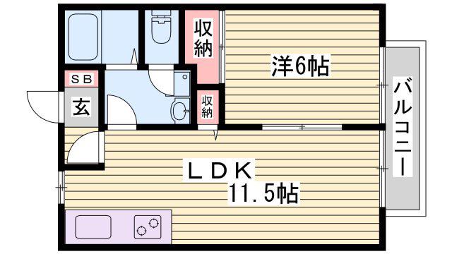 サンライフ森の西B棟(1LDK/2階)の間取り写真