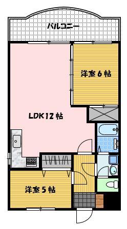 ルミエール多比良(2LDK/5階)の間取り写真