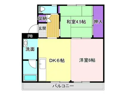 ビレッジハウス門田1号棟(2DK/4階)の間取り写真