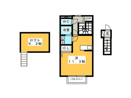 セレンディピティー(ワンルーム/2階)の間取り写真