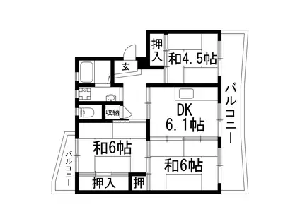 中山五月台17号棟(3DK/3階)の間取り写真