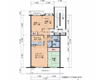 UR小金台団地3号棟(3LDK/3階)の間取り写真