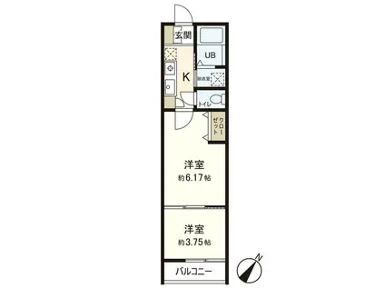 AZUL八木山I(2K/2階)の間取り写真