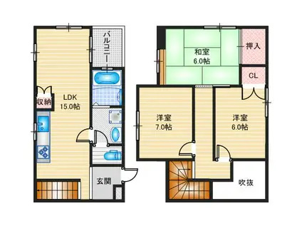 ヴィラ春日丘(3LDK/3階)の間取り写真