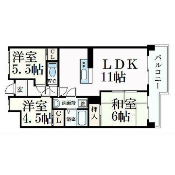 シティガーデン広畑(3LDK/6階)の間取り写真