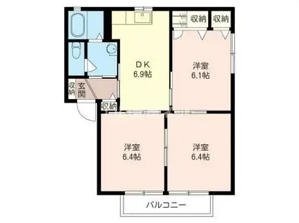 グランヴェールB(3DK/2階)の間取り写真