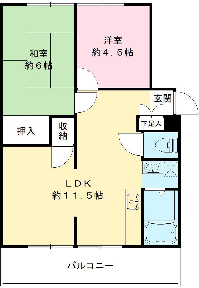 アーバンライフ石橋(2LDK/2階)の間取り写真