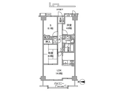 ヴィルヌーブ緑地公園(3LDK/6階)の間取り写真